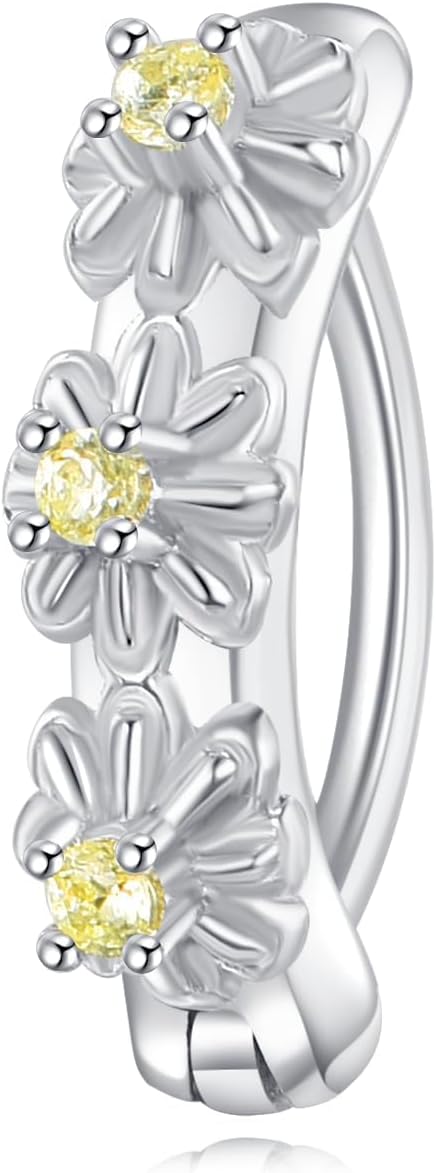 14G Daisy Flower Belly Button Ring 925 Sterling Silver Daisy Flower Clicker Hoop Navel Ring Piercing Jewelry Gifts For Women