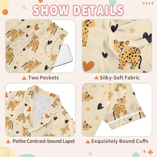 Funny Leopard Heart Pajamas Set Summer Button Down Sleepwear Pjs Sets Comfy Loungewear3