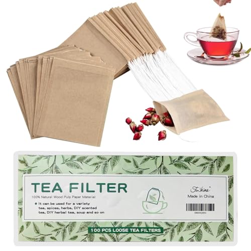 100Pcs Disposable Tea Bags for Loose Leaf Tea, 100% Natural Wood Pulp Paper Material, Empty Unbleached Filter Bags with Drawstring