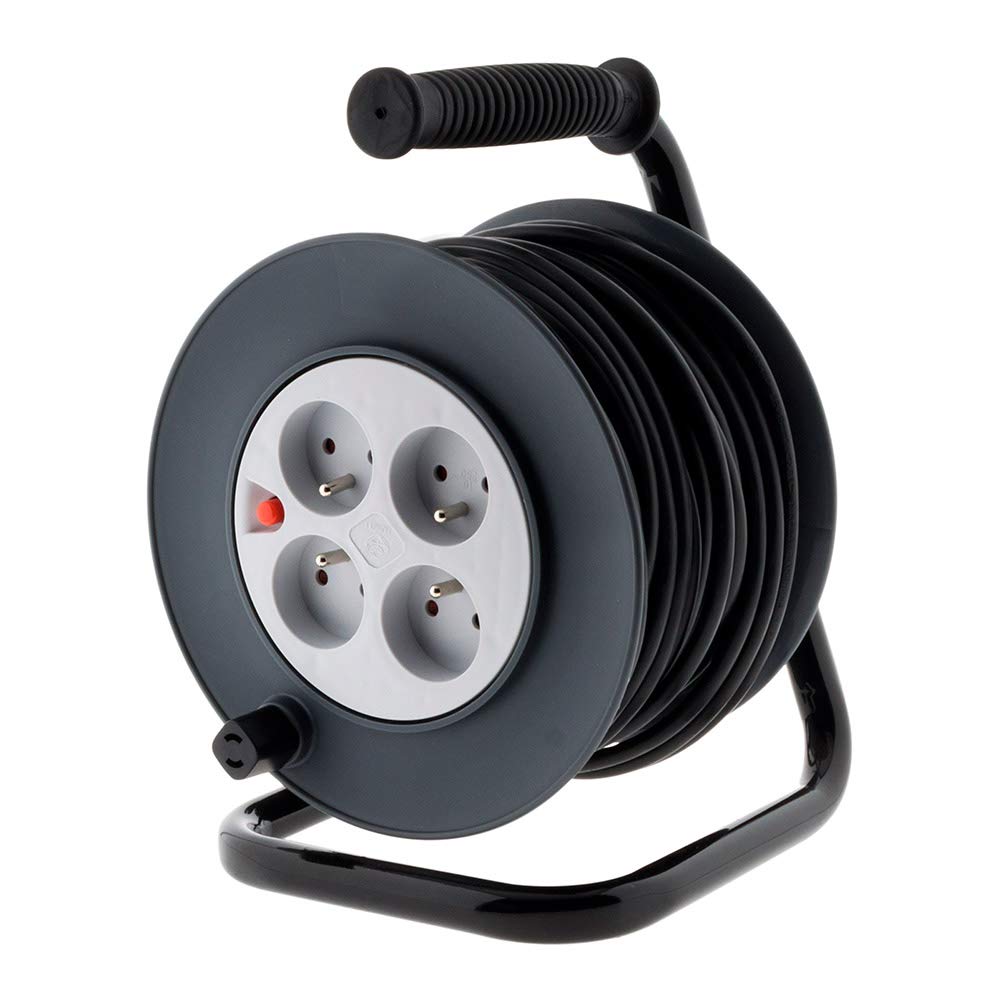 Zenitech Enrouleur HO5VV F 4 prises 3G1,5 40m + coupe circuit & Electraline 200122 Rallonge Prolongateur électrique IP44 Profesionnelle étanche 10 m Noir - Section 3G1,5 mm²