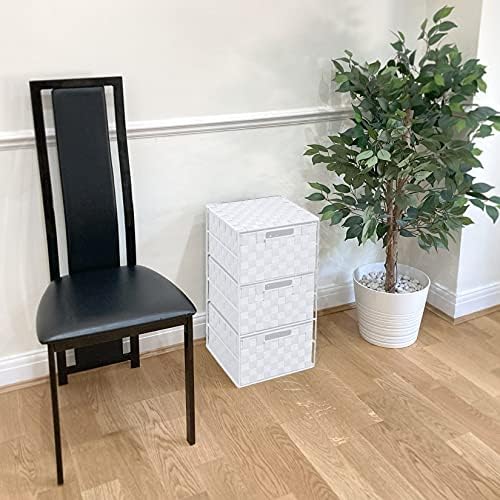 EHC Woven 3 Drawer Storage Unit Cabinet For Bathroom, Bedroom - White