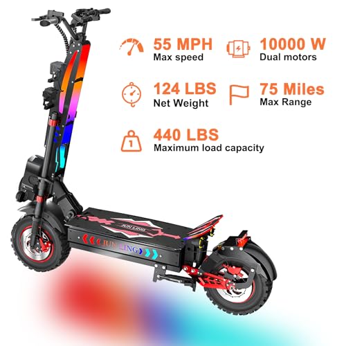 Image of Electric Scooter for Adults, Max 50-56MPH & 55-70Mile Range | 5600Ww /5000W /10000W Dual Motors,60V 25 /30AH,Dual Suspension Folding E-Scooter with LED Lights & Off-Road Tires