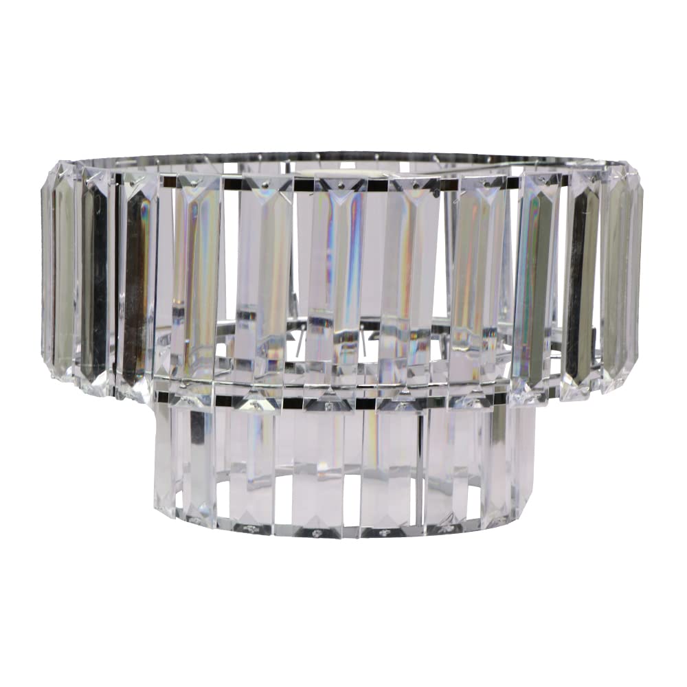 Shiny Beads Pendant Light Shade & Ceiling Lamp Shade Modern Polished Chrome & Acrylic Clear Beads Interwoven Ring Accessories-Double Layer Metal Ceiling LampShade for Bedroom Room Living Room