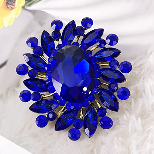 Image of SELOVO Flower Rhinestone Statement Brooch Pin Broach Antique Gold Tone