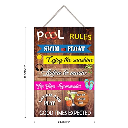 MISSUYSA Pool Rules Sign Wood Wall Hanging Plaque Pool Signs and Decor, Patio Pool Outdoor Patio Decor 8x12 inch