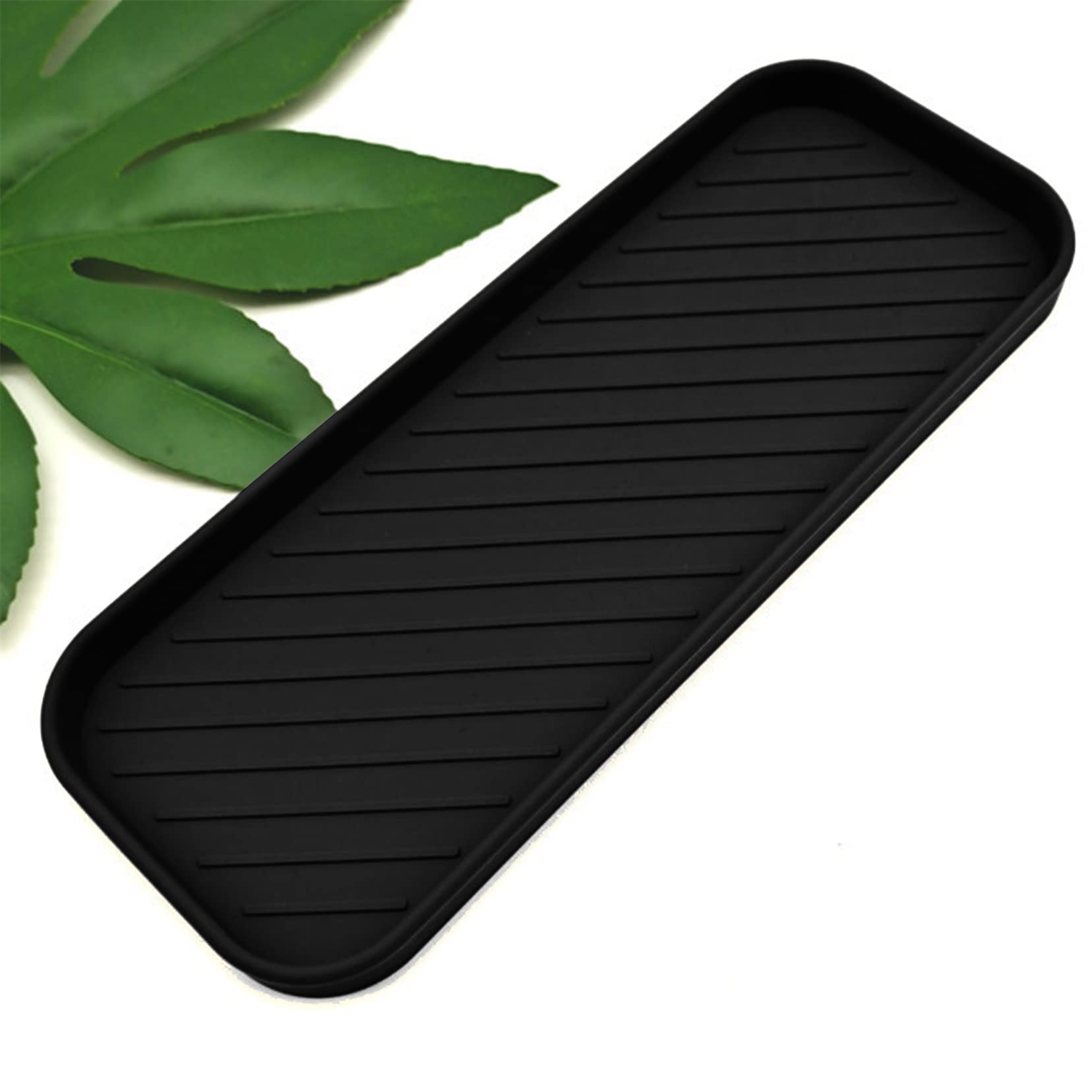 Silicone Kitchen Sink Caddy Sponge Holder Black - Bathroom Vanity Tray Organizer Kitchen Tray for Dish Scrubber and