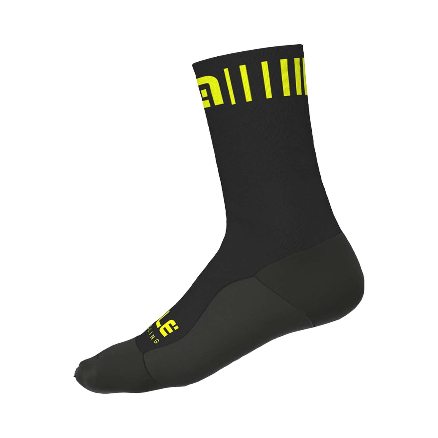 Alé Unisex Strada 18cm Cycling Socks, Black/Fluo Yellow, Medium (EU 44-47)
