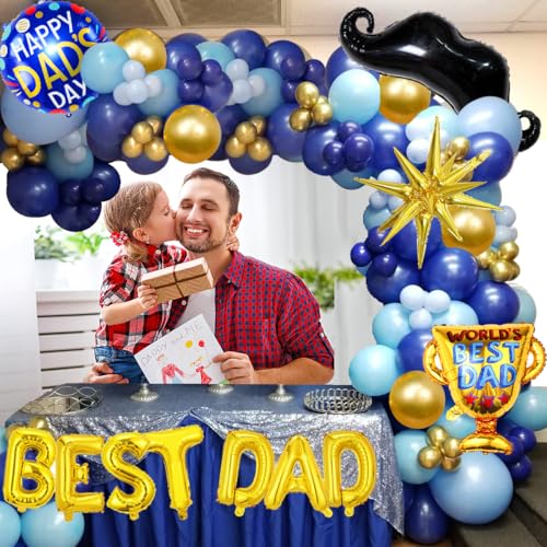 Image of 133Pcs Fathers Day Balloons Decorations Garland Arch Kit Include Happy Fathers Day Balloons,BEST DAD Foil Mylar Balloons, Happy Father's Day Party Decoration Supplies