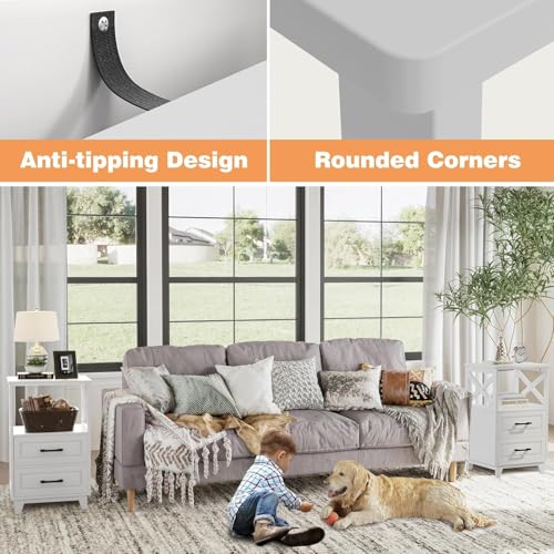 Image of RoyalCraft 30 inch Tall Nightstand, Modern Painted Bedside Table with 2 Drawers and Open Shelf, Wood Side Table for Bedroom, Home Office, White-Open Shelf Above, Set of 2
