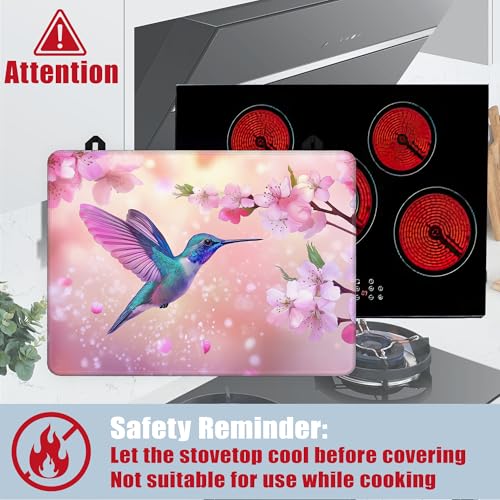 Image of Hummingbird Glass Top Stove Cover Protector,Pink Peach Flowers Stove Top Covers for Electric Stove,Washable Heat Resistant Cooktop Mat Anti-Slip Range Covers, 28 x 20 Inch