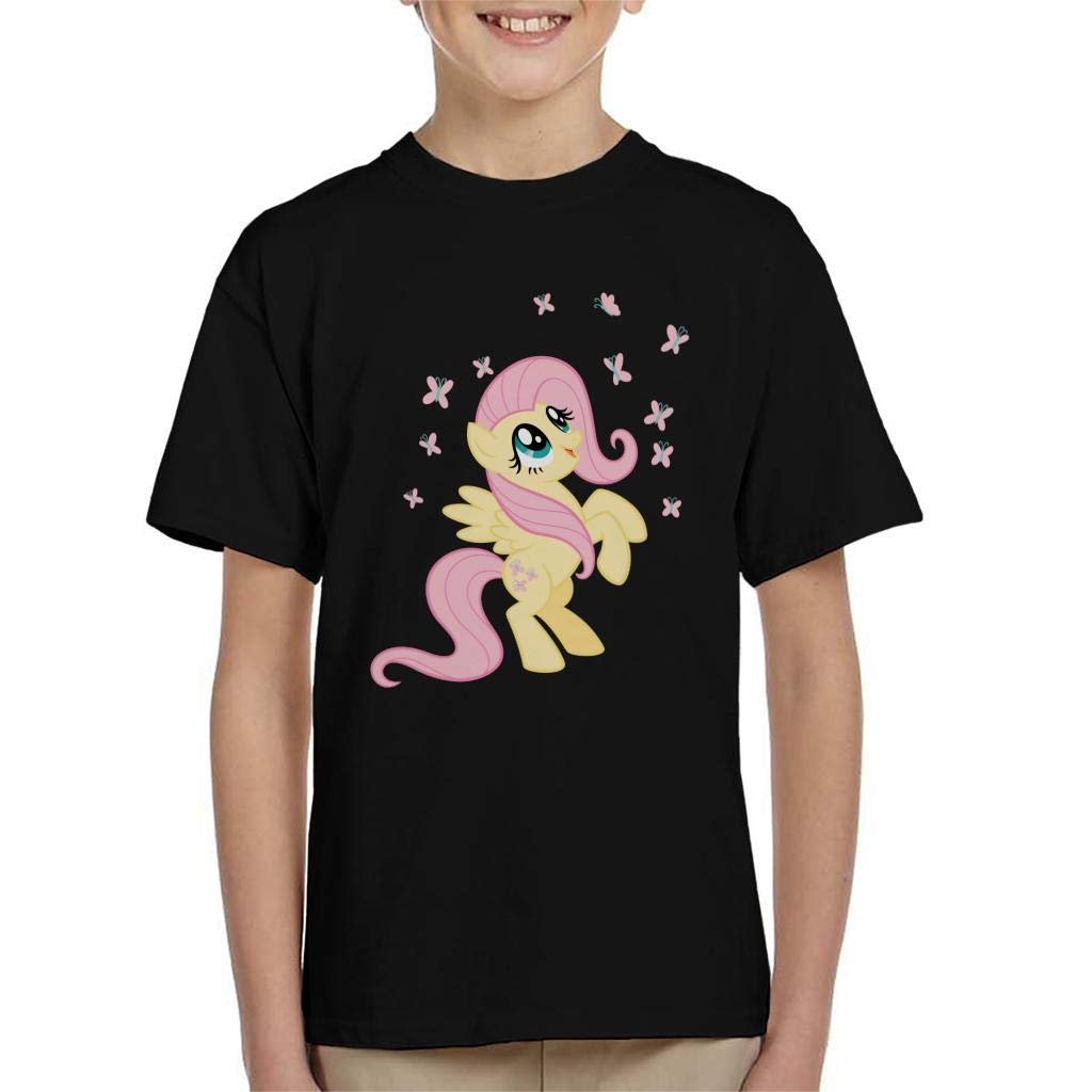 My Little Pony Black Fluttershy Surrounded By Butterflies Kid's T-Shirt