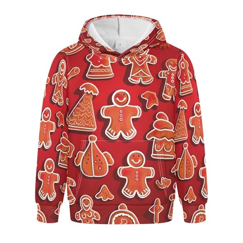 Kids Hoodies Sweaters Christmas Gingerbread Hooded Sweatshirts with Big Pockets for Boys Girls B0400023