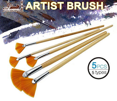 Set de 5 Pinceles con Cerdas de Nylon en Forma de Abanico y Mango Corto de Madera para Pintura y Dibujo miniatura 2