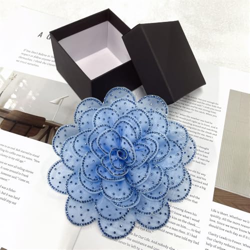 Image of Rhinestone Camellia Flower Big Brooch Lapel Pins for Women Fashion Crystal Fabric Floral Brooches Pin for Dresses Suit Accessories Jewelry Boutonniere Corsage Wedding Party 140mm