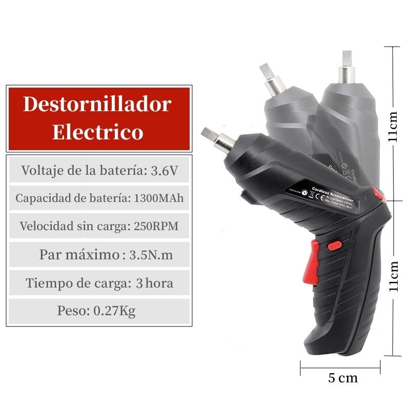 Image of Electric Cordless Screwdriver 3.6V, 47Pcs Screwdriver Set | Rotatable Handle (90-180), with Integrated LED Lighting, Portable and Rechargeable, for Home, DIY, Decoration, Black