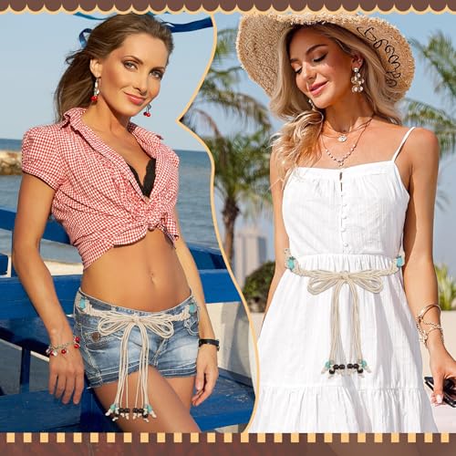 Boho Western Belts for Woman Vintage Turquoise Belt Braid Western Belt for Dress Jean3