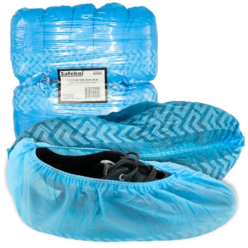 Safeko Premium Disposable Boot & Shoe Covers Booties, Durable, Non-Slip, Non-Toxic, Recyclable Protectors, Fits Most Shoes - Blue - Pack of 100 (50 Pairs)