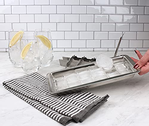 Rsvp International Endurance® Vintage Inspired Ice Cube Tray, 11" | Retro Design For Bars & Kitchens | Levers Remove Cubes | Heavy Duty Stainless Steel | Dishwasher Safe #TOP5
