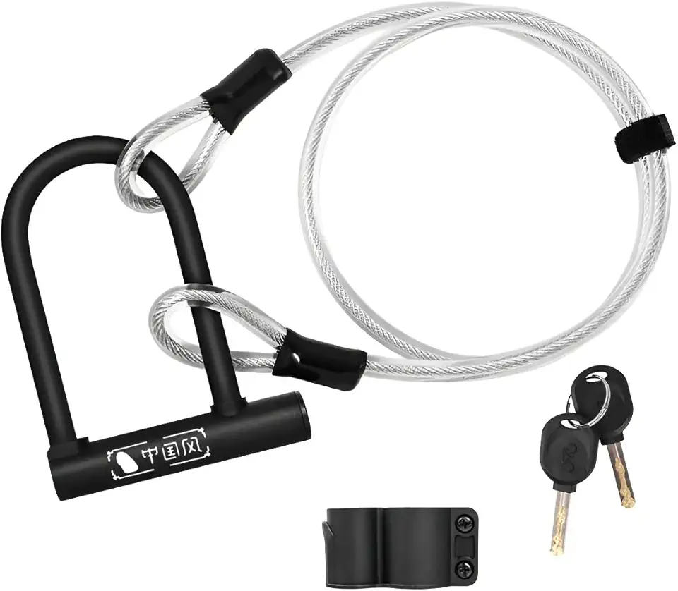Tranca trava Cadeado U-lock emborrachado com Cabo de aço prateado para Bike Moto Bicicleta eletrica resistente a agua e poeira