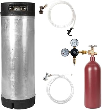 Varies Keg Kit with 5 Gallon Ball Lock Keg, 20 cuft Steel Nitrogen Cylinder, Regulator, and All Accessories