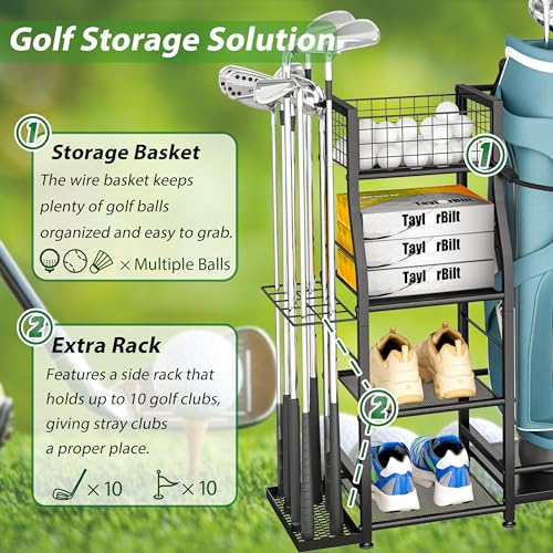 Golf-Bag-Stand-for-Golf-Bag-Accessories-Golf-Bag-Storage-Organizer-Fits-3-Bags-for-Garage-Organization-Golf-Organizer-with-Extra-Storage-Rack-for-Golf-Clubs-Golf-Essentials-Golf-Gifts-for-Men