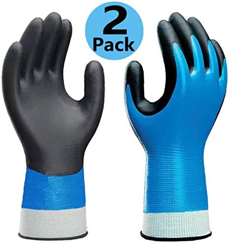Waterproof Work Gloves 2 Pack, Double Coating Superior Grip Comfortable Fit for Garden Fishing Watering Automotive Mechanic Outdoor Cold Weather Activities.