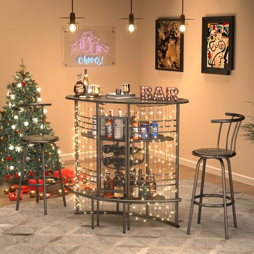 Vecelohomebarunit3tierliquorbartablewithstorageshelvesandwineglassesholderindustrialconerminicoffebarcabinetforhomekitchenpuboak Urban Country Home Decor Vecelo home bar unit 3 tier liquor bar table with storage shelves and wine glasses holder industrial coner mini coffe bar cabinet for home kitchen pub oak urban country home decor