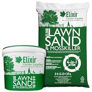 Elixir Gardens Lawn Sand & Moss Killer with Added Iron Sulphate | Turf Treatment & Grass Green-Up Tonic | 500g - 25kg Weights | N.P.K 4-0-0+3% Fe | 5kg Bag | Treats upto 62sqm