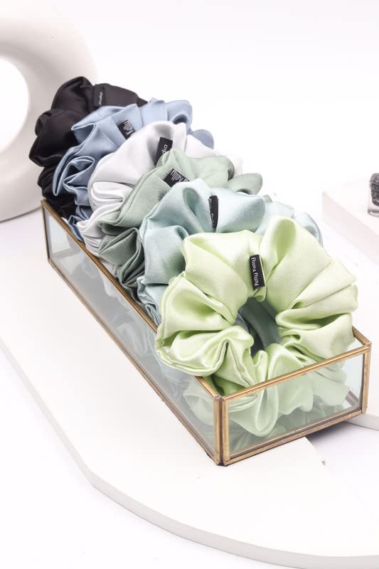 Image of Premium Satin Scrunchies for Women | Hair Bands, Ponytail Holders & Rubber Bands | Oversize, Fluffy, No-Damage Hair Ties | Girls Hair Accessories | Extra Large Size | Pack of 6