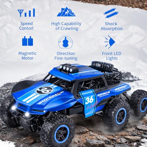 Image of 6WD RC Off-Road Rock Crawler Truck for Kids & Adults | 2.4GHz Remote Control All Terrain Car with High Grip Tires, Dual Spare Wheels & Shock Absorption | Durable Racing Toy