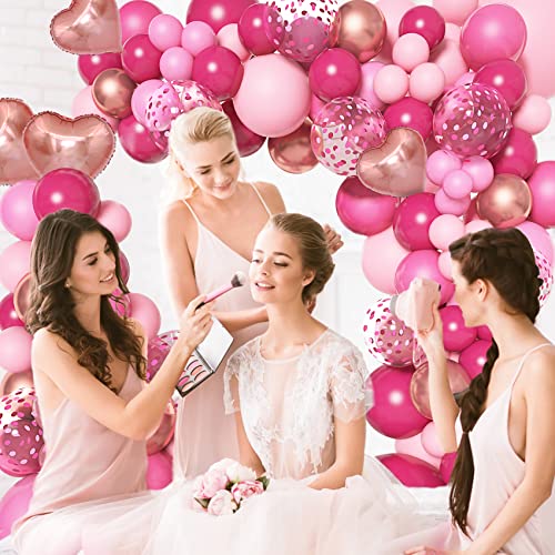 Amandir 162Pcs Pink Balloon Garland Arch Kit Hot Pink Rose Gold Confetti Metallic Heart Balloons For Minie Barbi Princess Party Decorations Girl Birthday Bridal Shower Wedding Supplies #TOP5