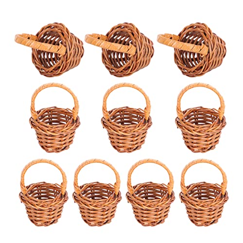 Happyyami Storage Basket 20 Pcs Small Flower Girl Woodchip Country Basket Tiny Wicker Basket With Handle Mini Woven Wooden Basket Desktop Miniature Wicker Basket Woven Easter Basket