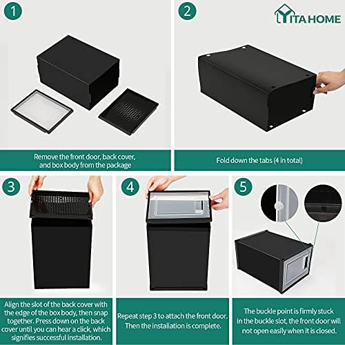 YITAHOME Shoe Box,18Pcs Stackable Shoe Containers,35.1 x 24.9 x 18.5cm,Fit up to UK Size 11,Medium Size Shoe Storage,Non-toxic Plastic Drop Front Shoe Organisers ,Black Shoe Storage Box