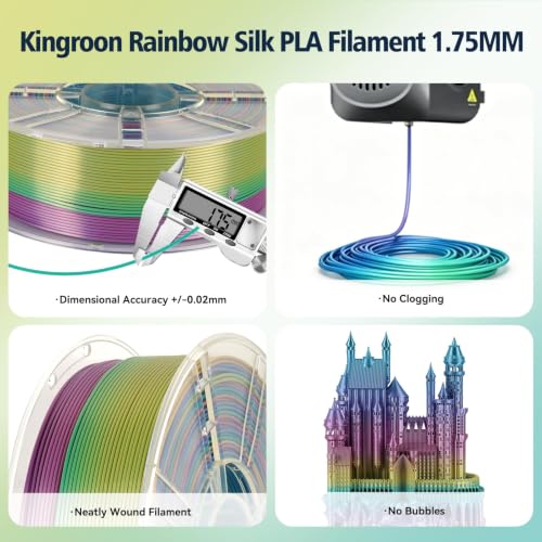 Image of Kingroon Silk PLA Filament 1.75mm Rainbow 3D Printer Filament PLA Filament 1kg Dimensional Accuracy ±0.03mm,Fit Most 3D Printers(Lovely)