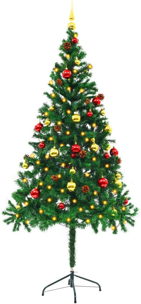 vidaXL Artificial Pre-lit Christmas Tree with Baubles, Holiday Party Decoration Xmas Tree, Christmas Ornament for Indoor Outdoor, Green