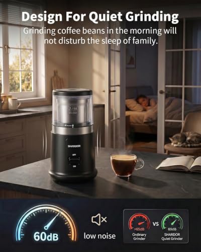 Image of SHARDOR Quiet Coffee Grinder Electric, 70g Removable Bowl Spice Grinder for Coffee Beans, Seeds and Grains, Super Silent Grinding Mill with 60dB Low Noise, 2.5oz Capacity, Black