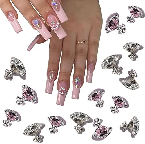 20PCS Nail Art Charms White Pink Planet Nail Charms 3D Shiny Nail Supplies with Rhinestones Saturn Shape Nail Accessories for Women Nail Decoration DIY Design Nail Gem Crystals Jewelry