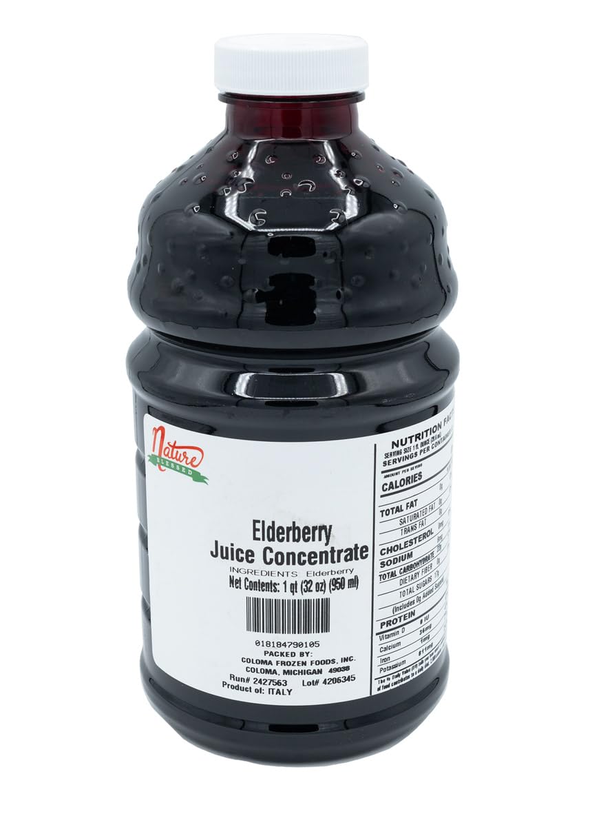 Nature Blessed 100% Pure Elderberry Fruit Juice Concentrate - 1 Quart (1/32 fl oz bottle), Excellent for Home Brewing, Vintners, Smoothies