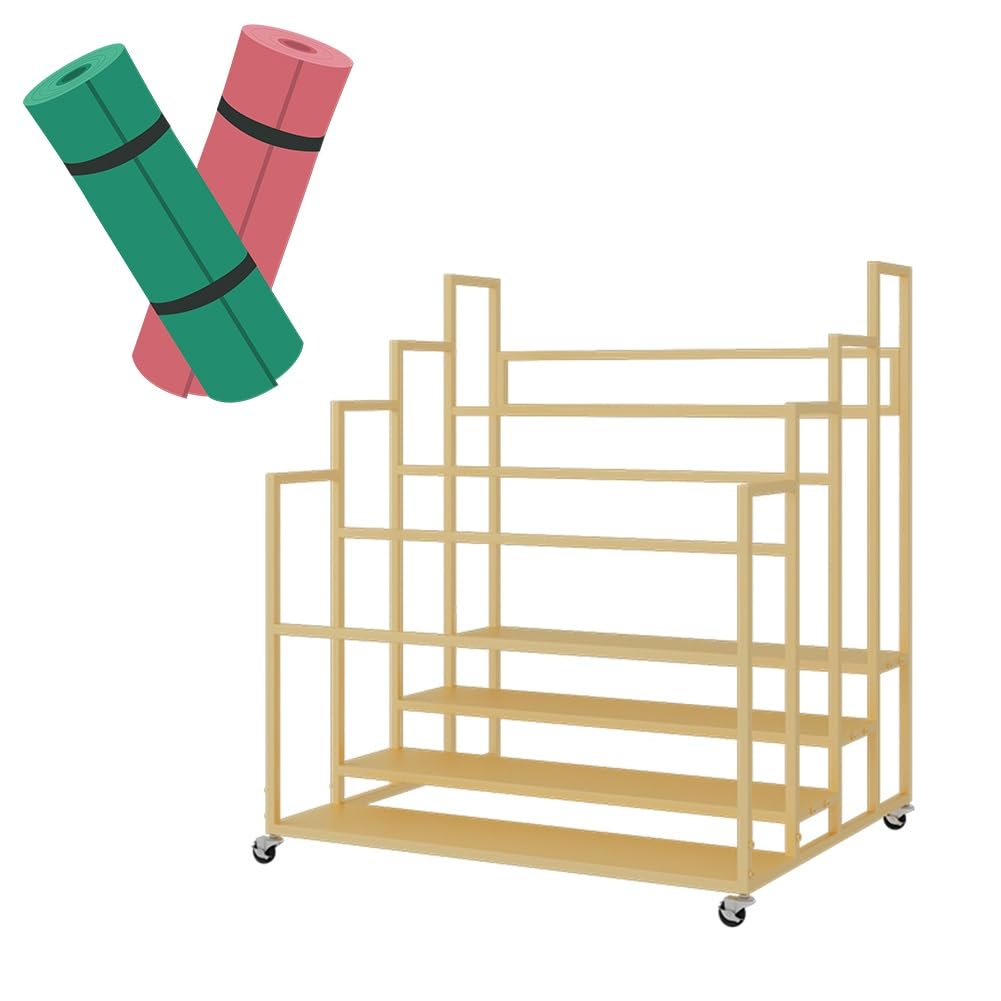 Yoga Mat Holder Basket, Large Yoga Mat Storage Cart with Wheels, Yoga Mat Rack Foam Rollers Organizer, Commercial Rack for Yoga Mat Foam Roller