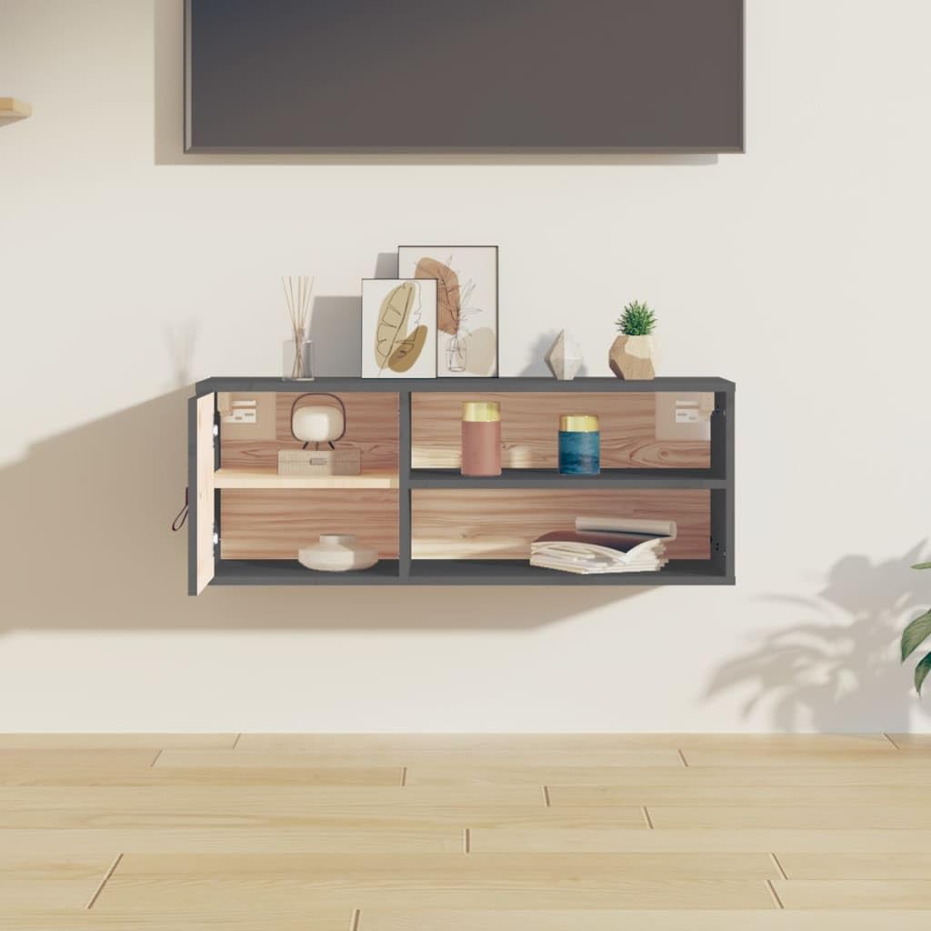 Armadietto da parete in legno di pino massiccio con 4 scomparti e porta per libri, DVD e decorazioni - Armadio rustico da parete con spazio per dispositivi multimediali