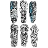 Kotbs 6 SheetsTribal Lion Forest Full Arm Temporary Tattoo Sleeves for Women Adults, Indian Warrior Military Gun Full Sleeve Tattoo for Men Waterproof Fake Tattoos