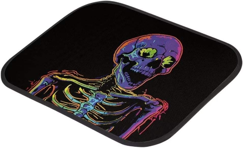 Cool Skeleton Print Skull Car Floor Mats Suitable for Cars SUVs Trucks,Front & Rear Automotive Floor Mats,4 Pieces