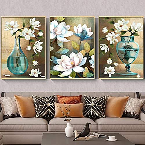Florero verde lienzo para cubrir paredes vacías con arte de flores moderno vintage en 3 piezas