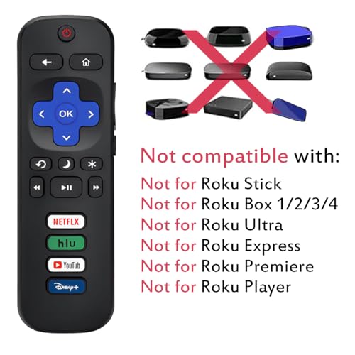 Universal TV Remote Compatible for Roku TV All Series, Remote Control Replacement for Hisense/Onn/TCL/Sharp/Philips/Element/Insignia/Hitachi/JVC R0KU Smart TVs (Not for RokuStick,Box and Player)