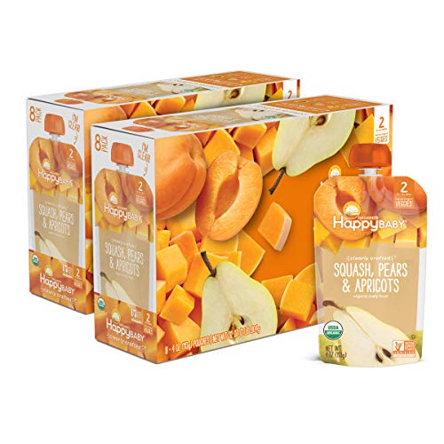 Happy Baby Organics Clearly Crafted Stage 2, Squash, Pears & Apricots, 4 Oz Pouch, 16Count