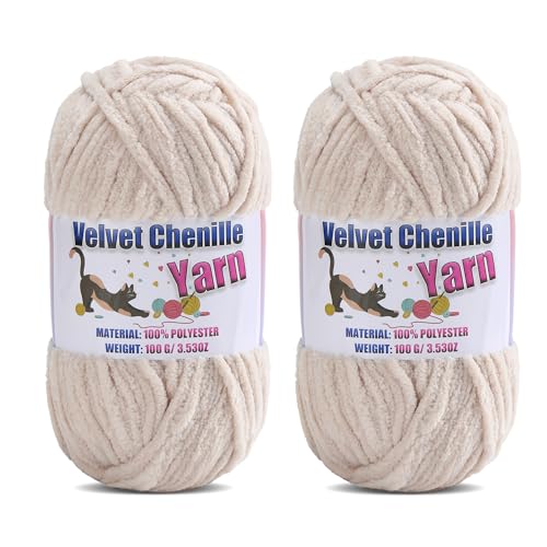 Image of 2 * 100g /3.5oz Fluffy Chenille Yarn for Crocheting, Chunky Velvet Yarn for Crochet Amigurumi, Used for Making Baby Yarns Blanket, Clothes, Pattern Knitting Creations (Milk White)
