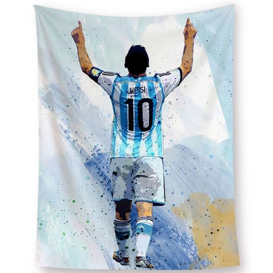World Cup Soccer Superstar Lionel Messi Wall Tapestry For Teens Fans Bedroom Wall Hanging Decoration Wall Poster Decor Fabric-Printed Decor Wall Hanging Tapestry HD Fade-Resistant Polyester Wall Poster for Living Room Bedroom 35.4x47.2inches (White)