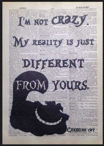 Parksmoonprints Alice au pays des merveilles Affiche murale citation chat du Cheshire page de dictionnaire