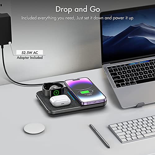 Mangotek Wireless Charger Iphone And Watch Charging Station, 4 In 1 Apple Watch And Airpods Multiple Devices Fast Charging Stand Pad Mat Dock For Iphone 14 13 12 11 Pro Max 7 8 Se X Xs Xr Iwatch #TOP3