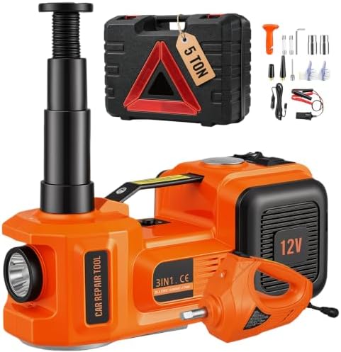 VEVOR 5T 12V DC Electric Hydraulic Car Jack Automatic Lift 155-450mm Lifting Jack with Impact Wrench LED Lamp Tyre Inflator for Road Road Tire Changer SUV Hatchback